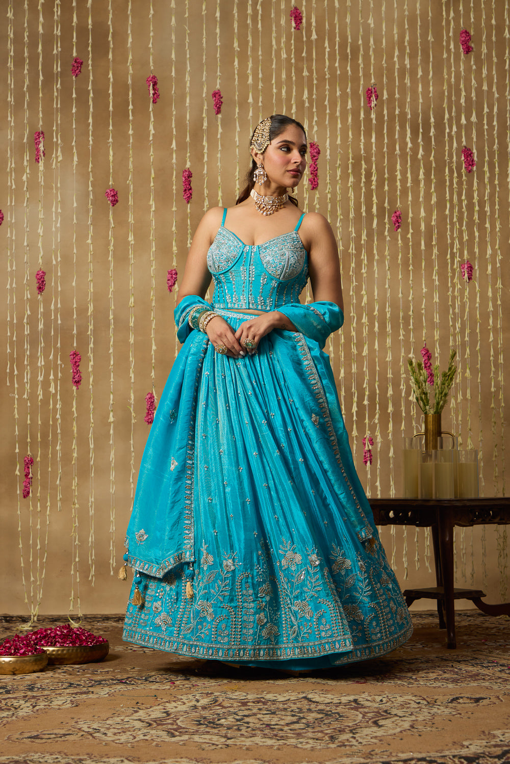 Jhoom Turquoise Bloom Embroidered Lehenga Set