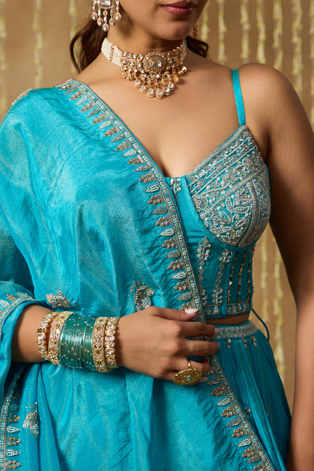 Jhoom Turquoise Bloom Embroidered Lehenga Set