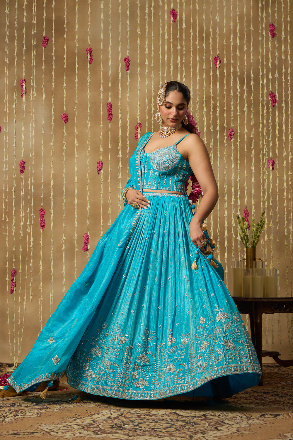 Jhoom Turquoise Bloom Embroidered Lehenga Set