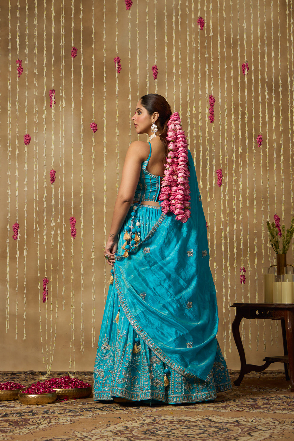 Jhoom Turquoise Bloom Embroidered Lehenga Set