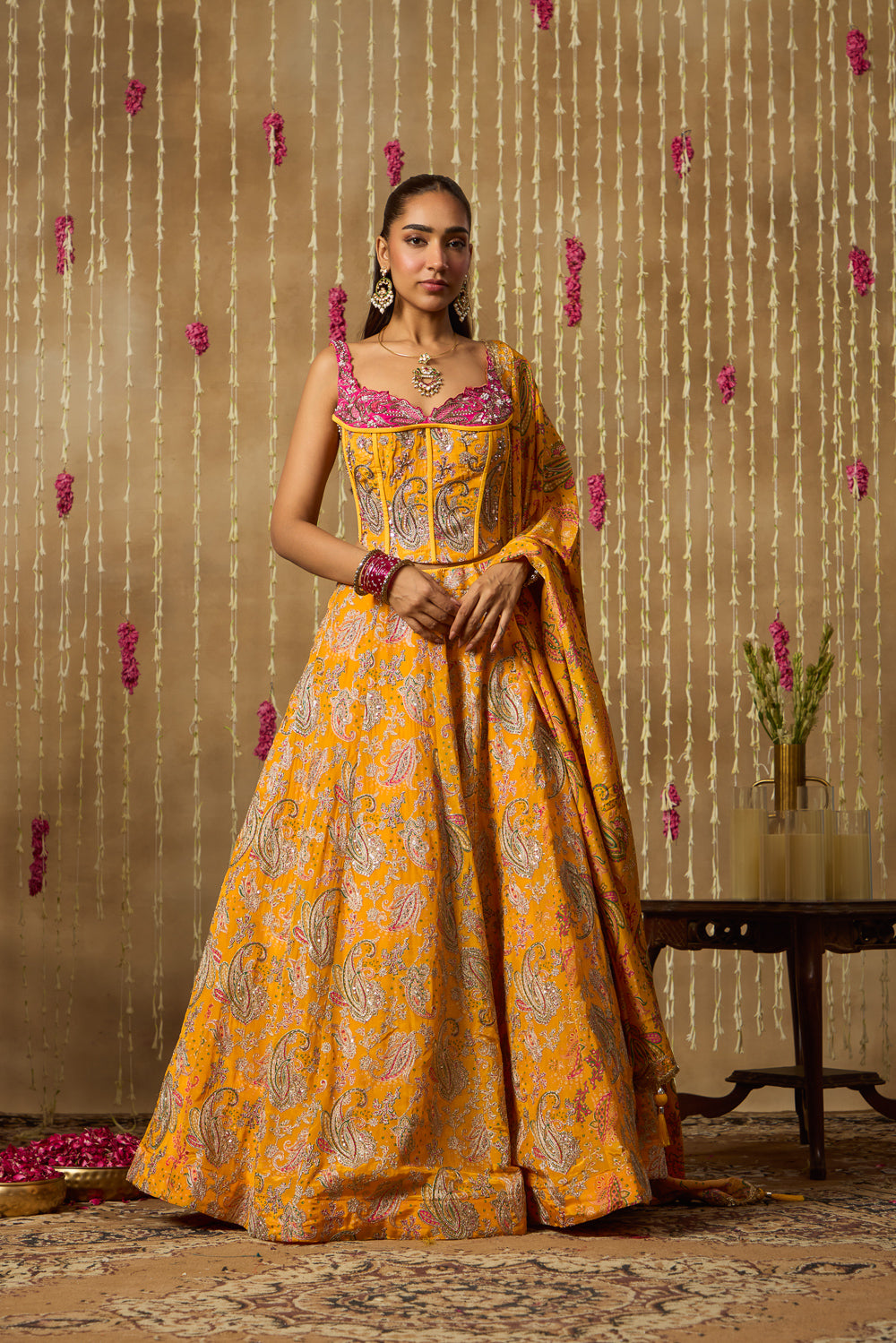 Jhoom Yellow Paisley Corset Lehenga Set