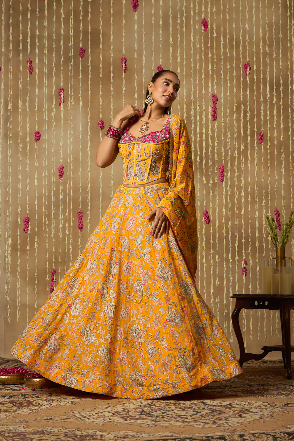 Jhoom Yellow Paisley Corset Lehenga Set