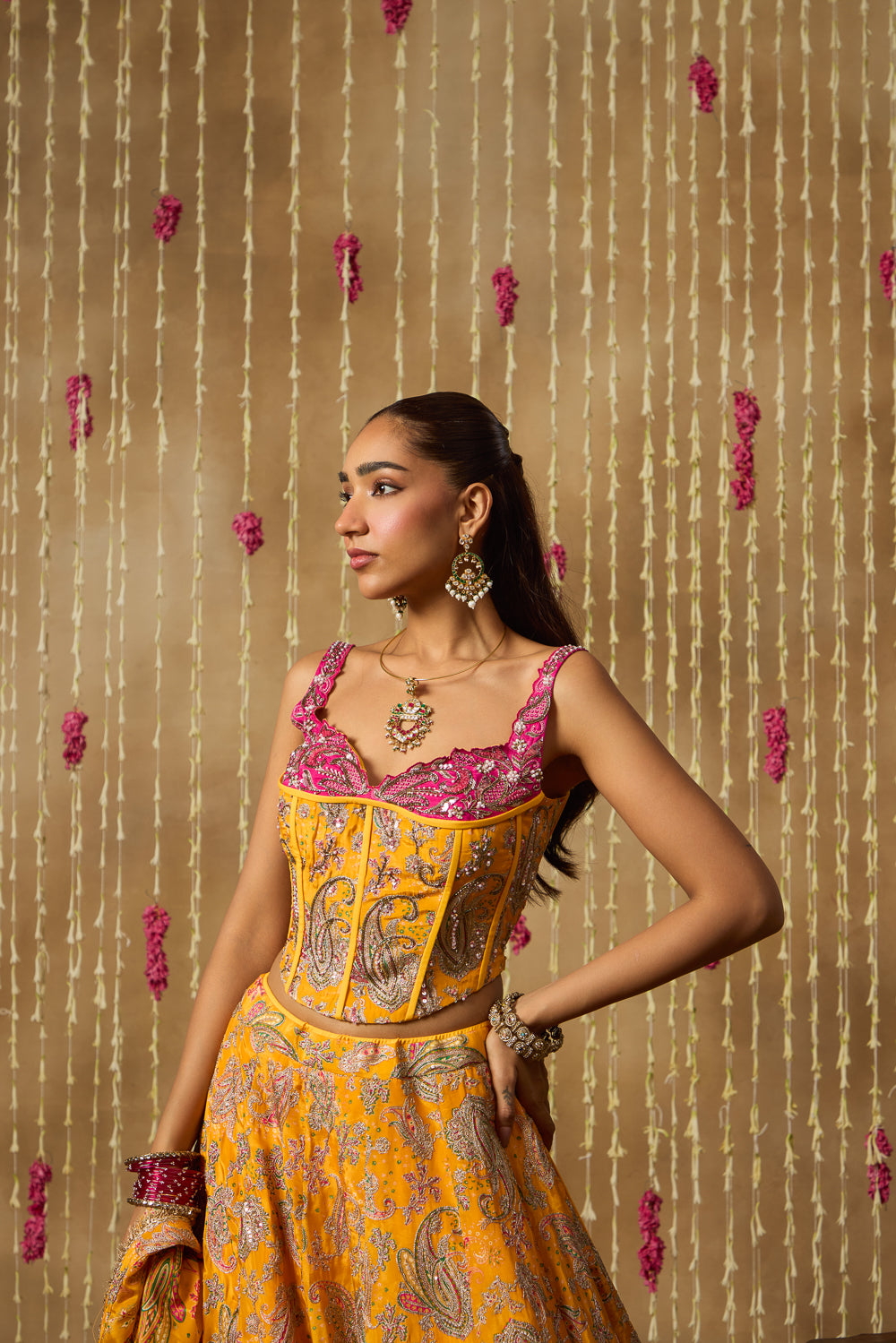 Jhoom Yellow Paisley Corset Lehenga Set