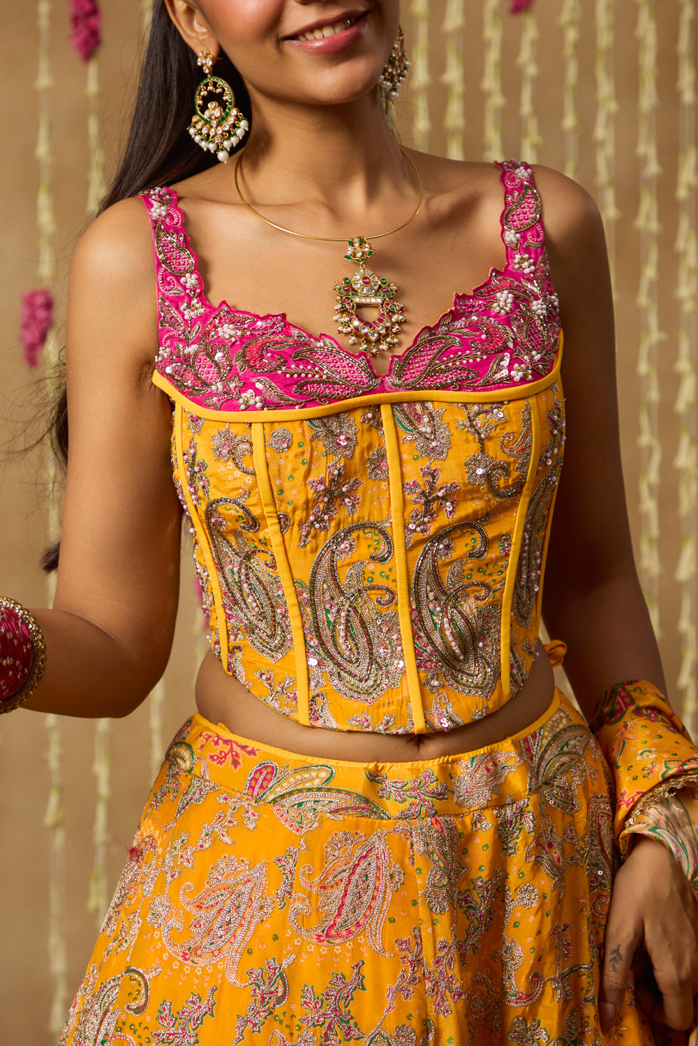Jhoom Yellow Paisley Corset Lehenga Set