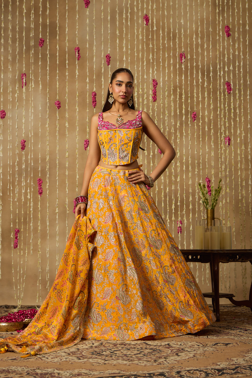 Jhoom Yellow Paisley Corset Lehenga Set