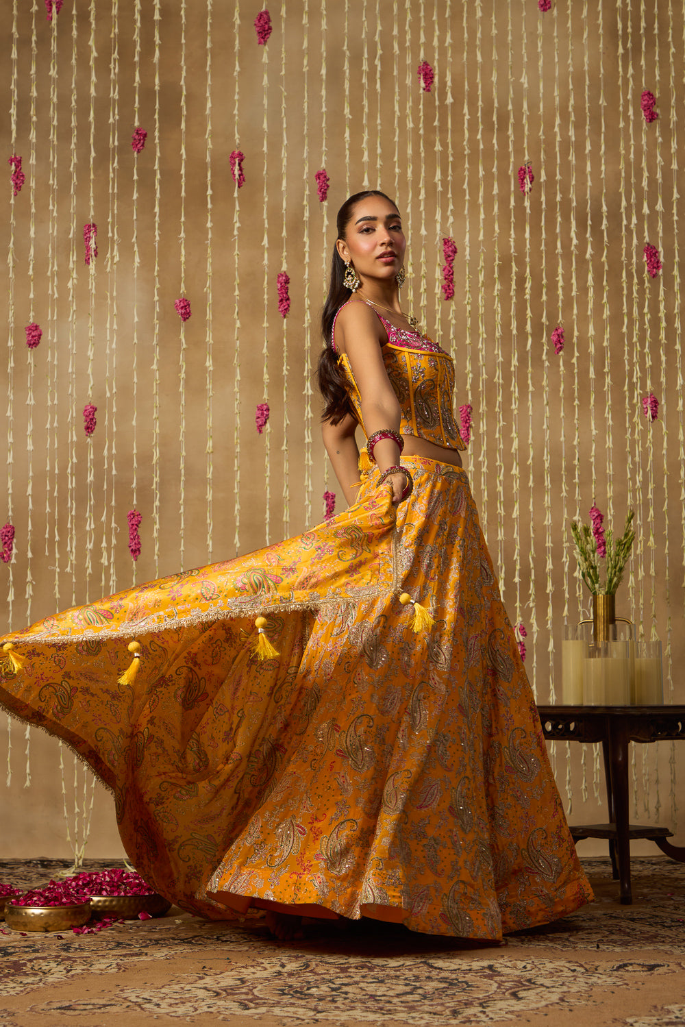Jhoom Yellow Paisley Corset Lehenga Set
