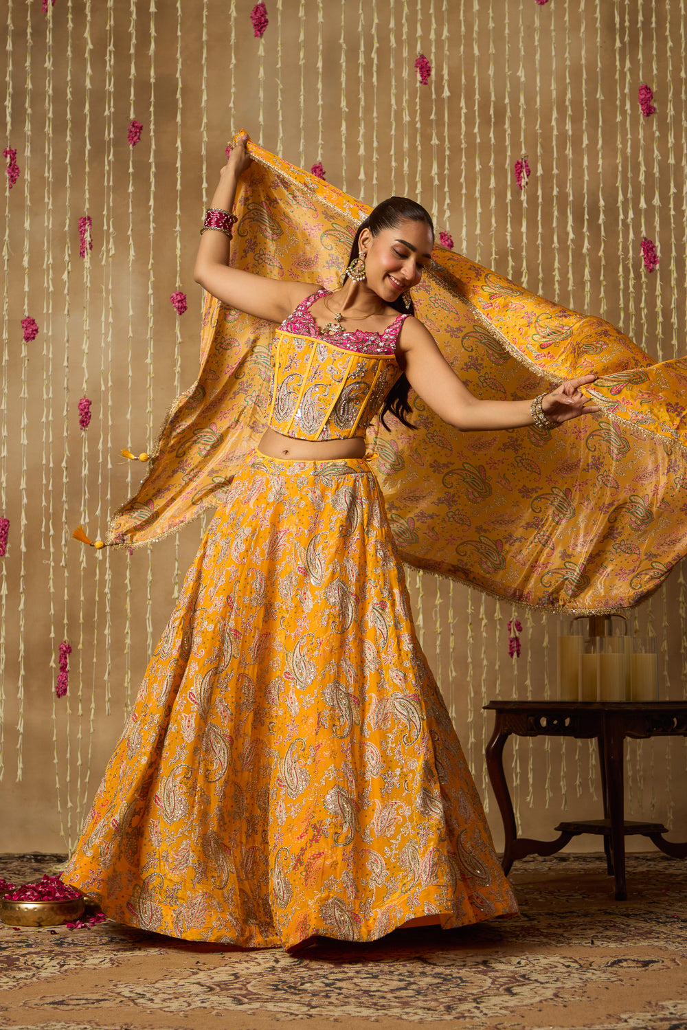 Jhoom Yellow Paisley Corset Lehenga Set