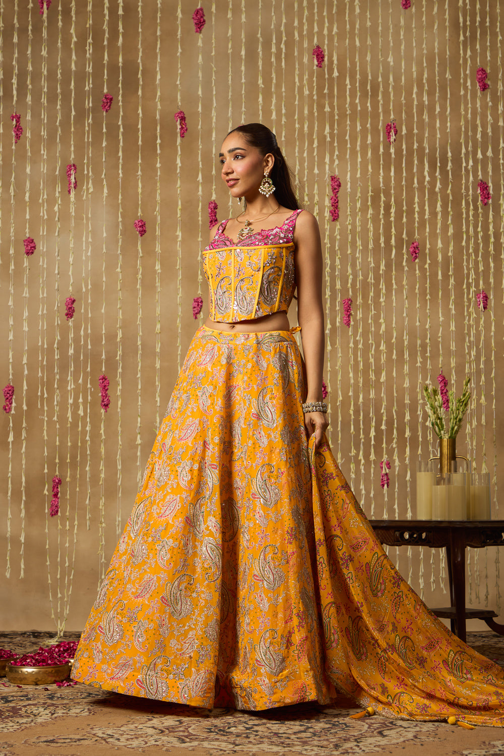 Jhoom Yellow Paisley Corset Lehenga Set