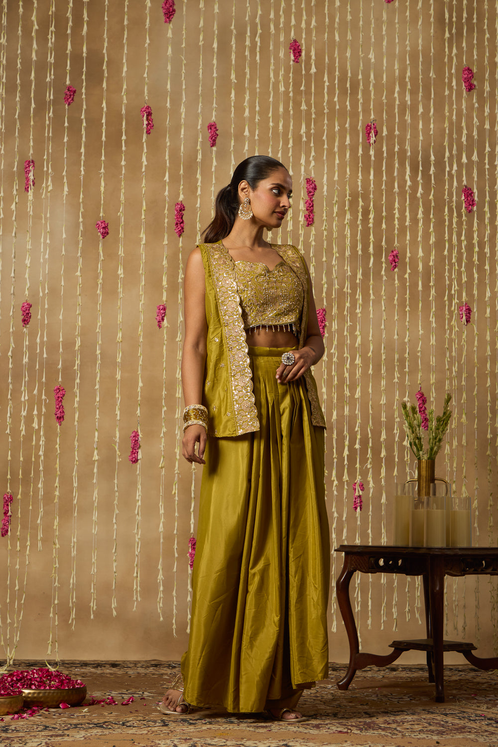 Jhoom Mehendi Green Cape Set
