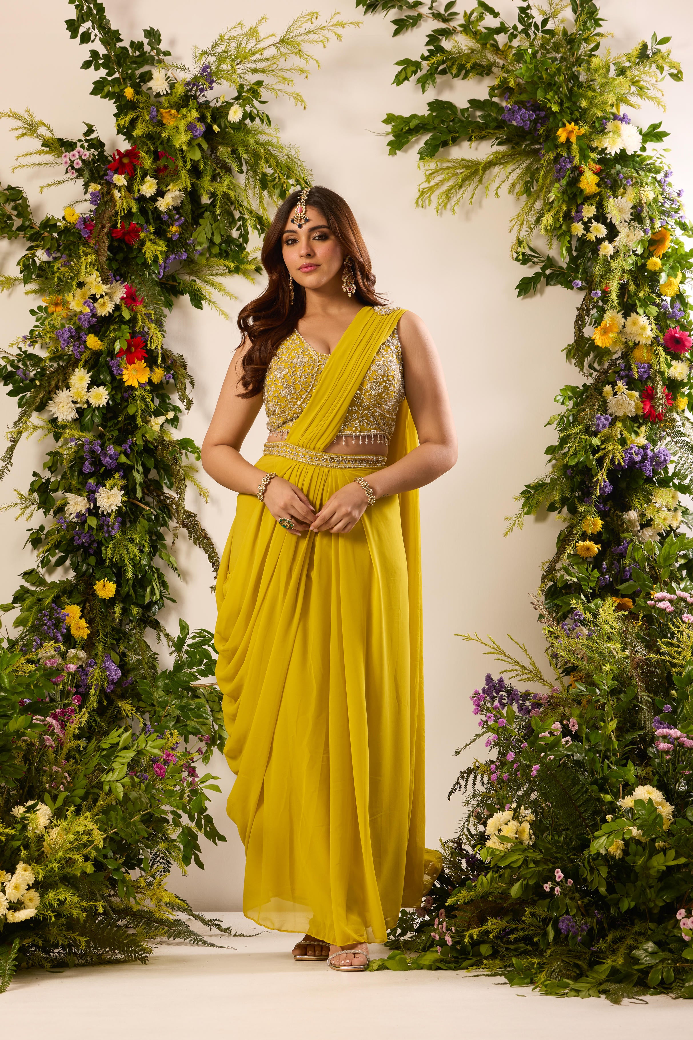 Mastaani Sunkissed Lime Drape Saree Set
