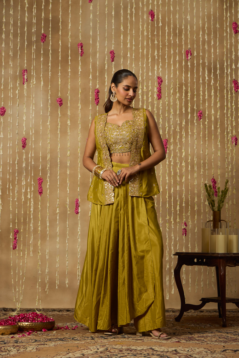 Jhoom Mehendi Green Cape Set