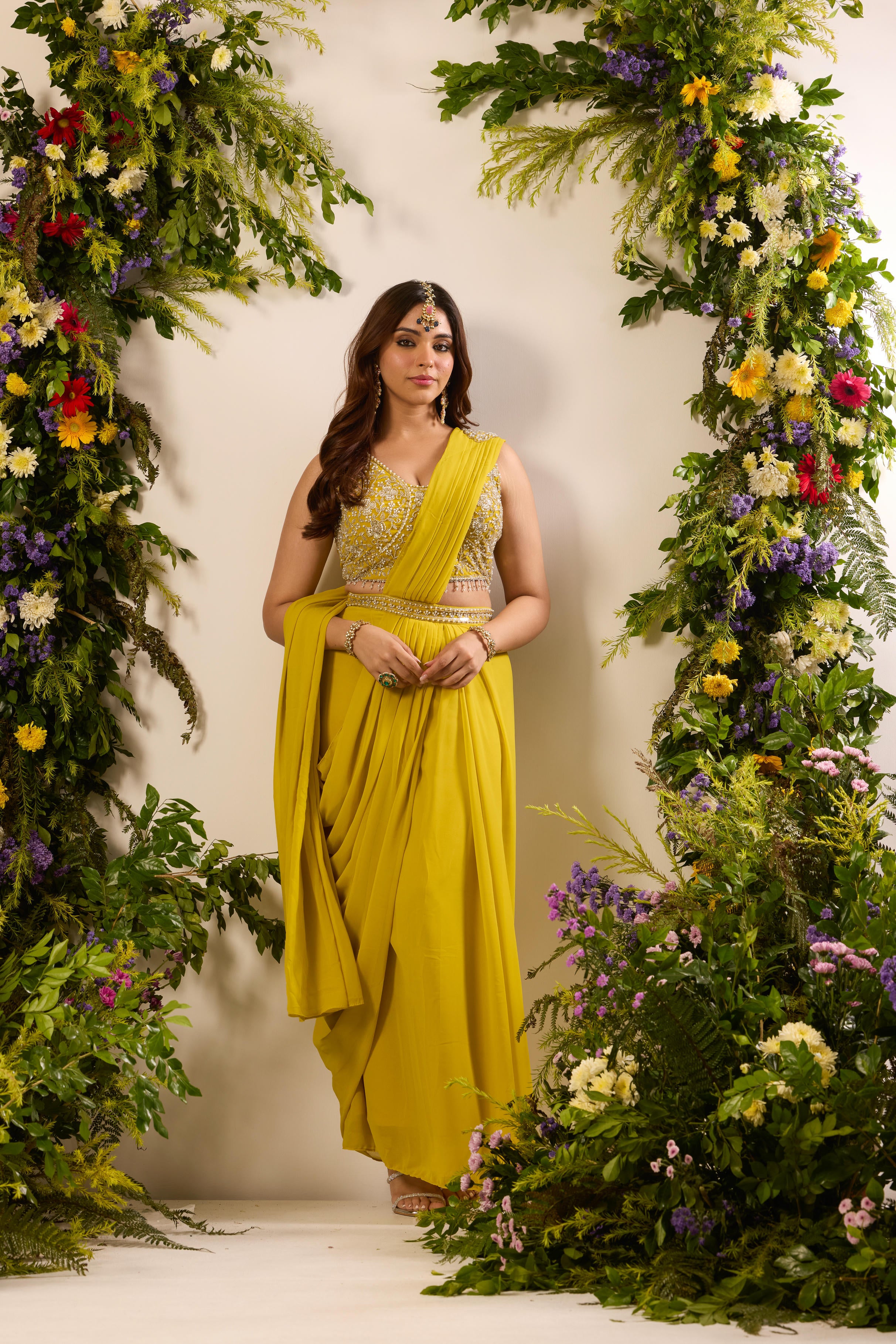 Mastaani Sunkissed Lime Drape Saree Set