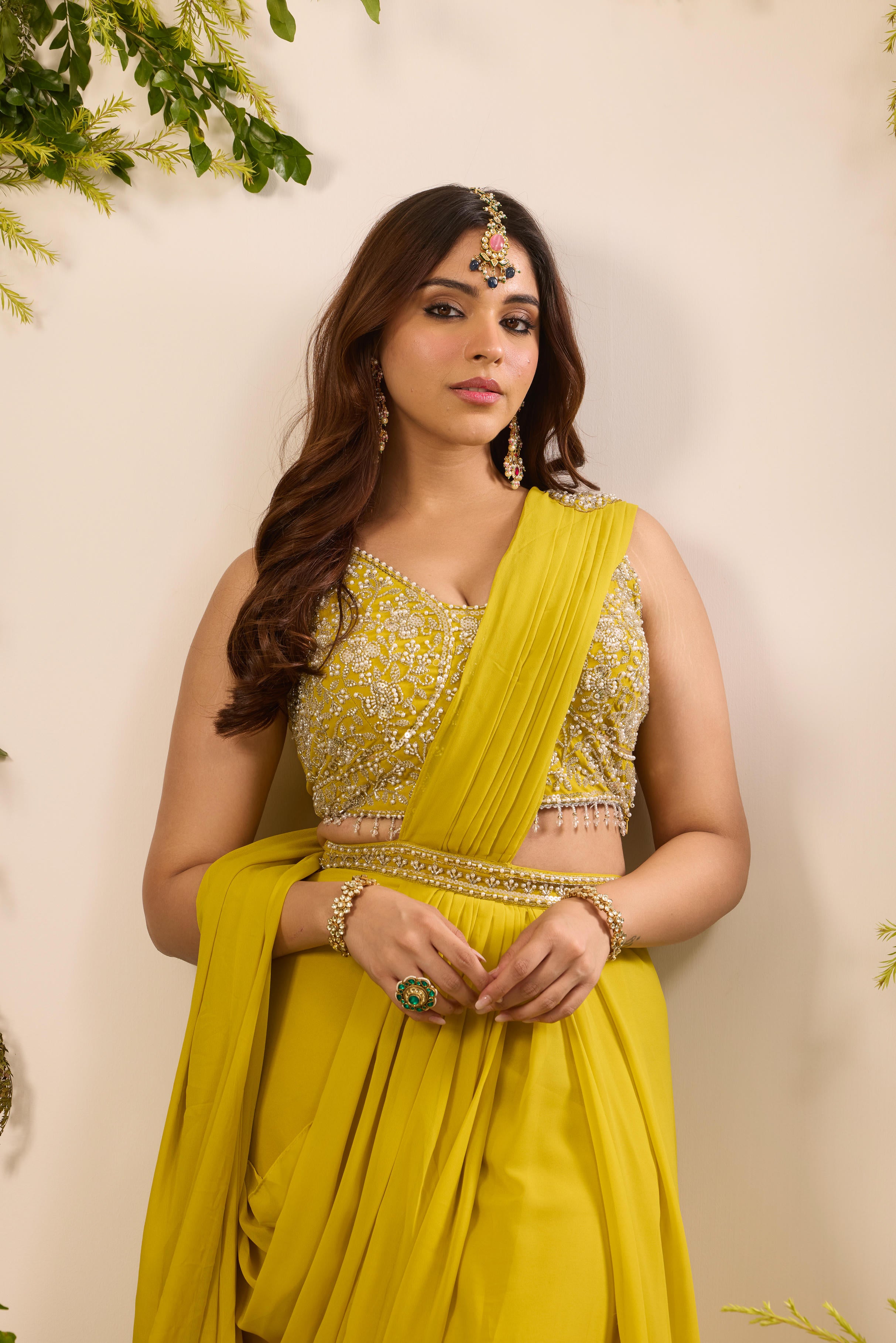 Mastaani Sunkissed Lime Drape Saree Set