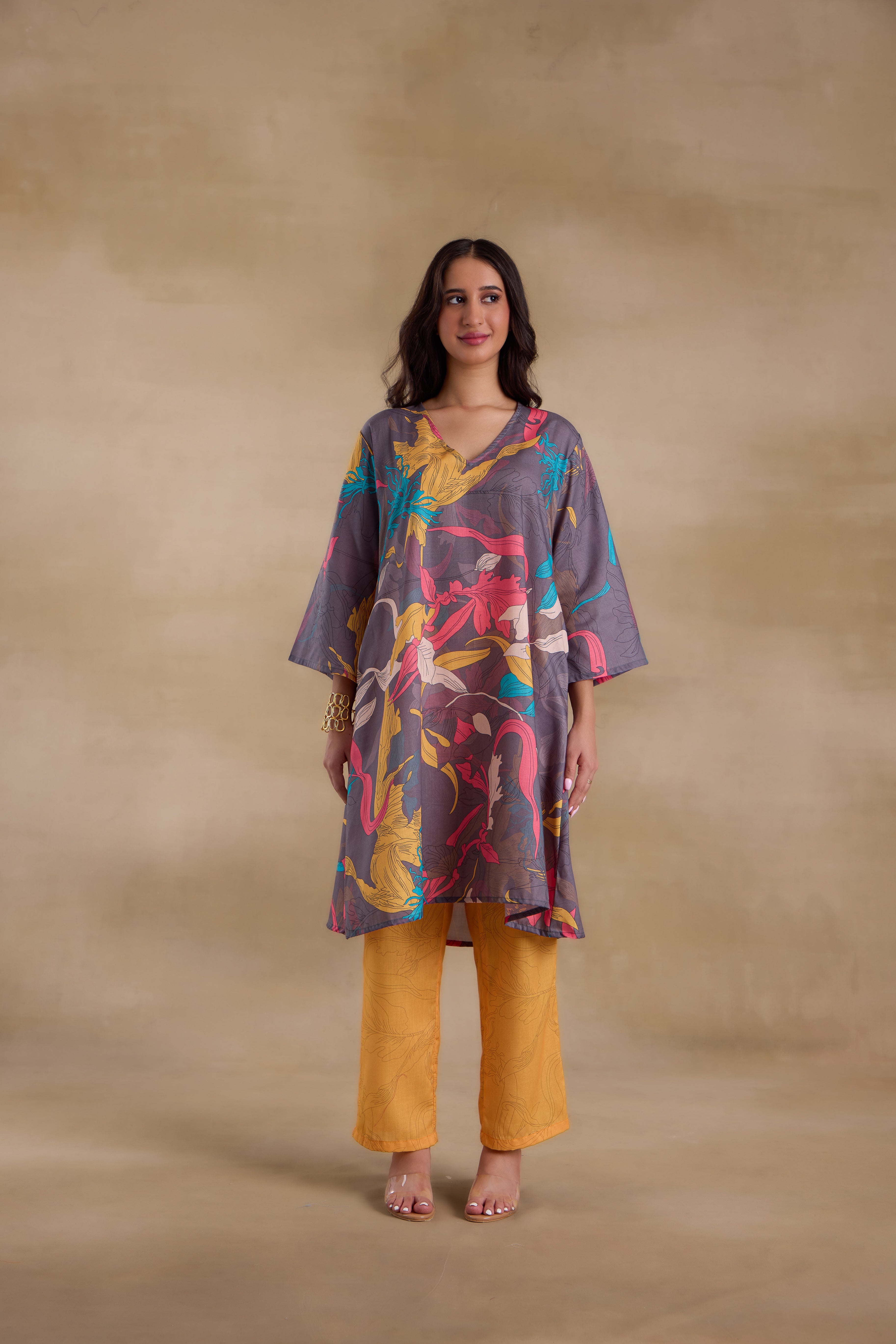 Alaya Pure Cotton Yellow Abstract Floral Kurta Set