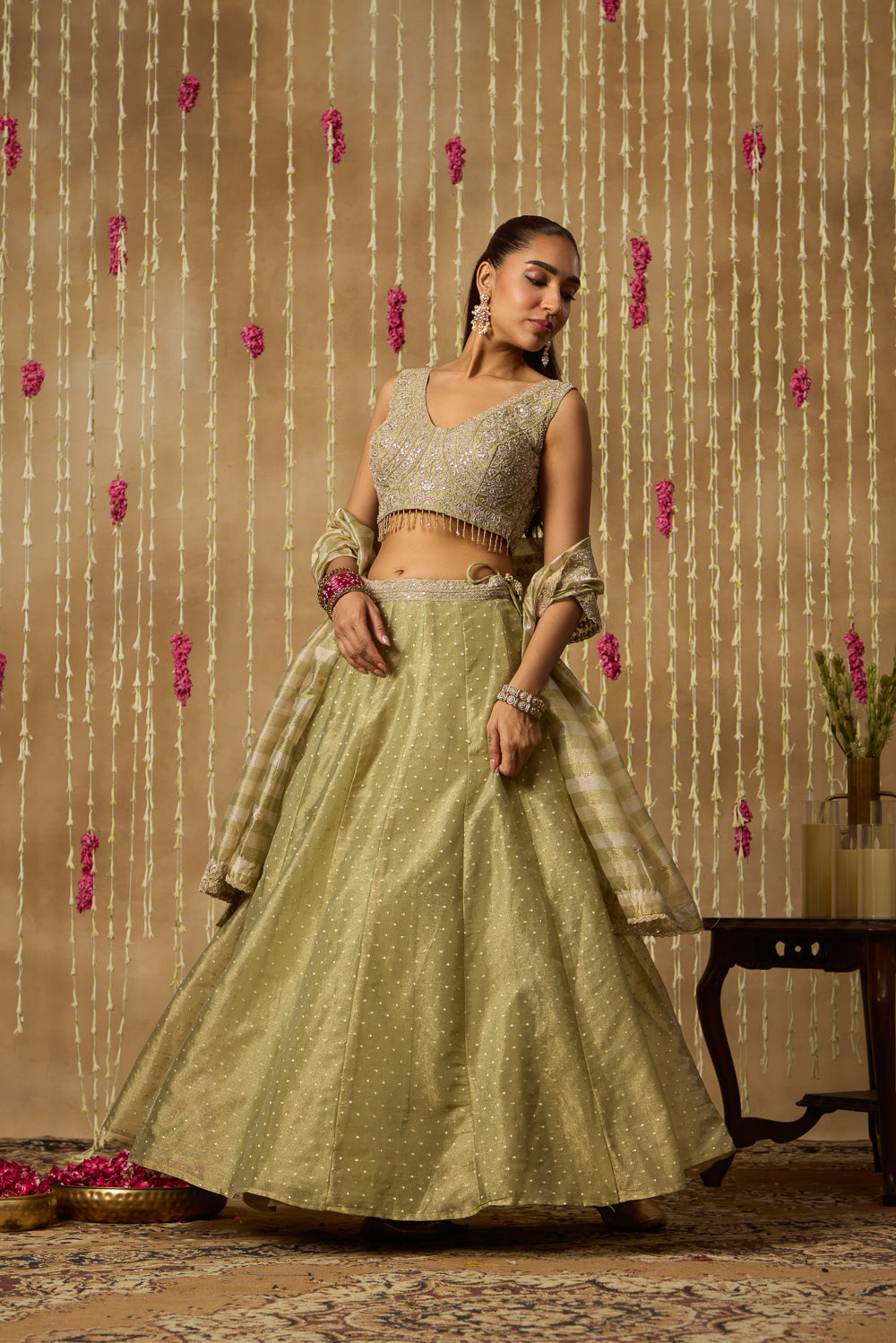 Jhoom Sage Sequin Lehenga Set