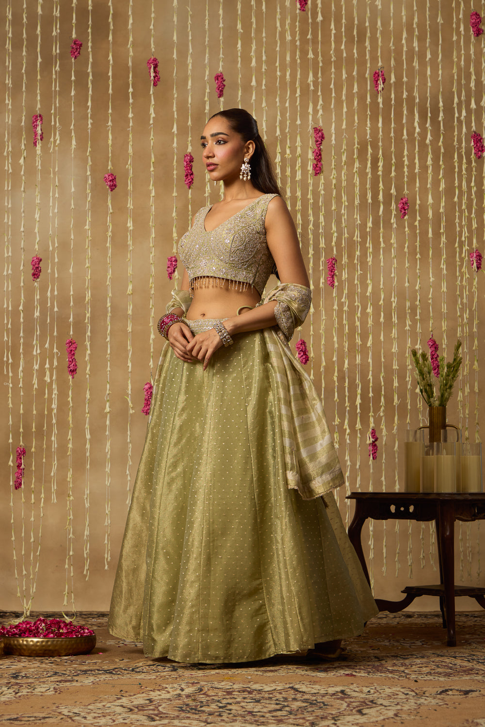 Jhoom Sage Sequin Lehenga Set