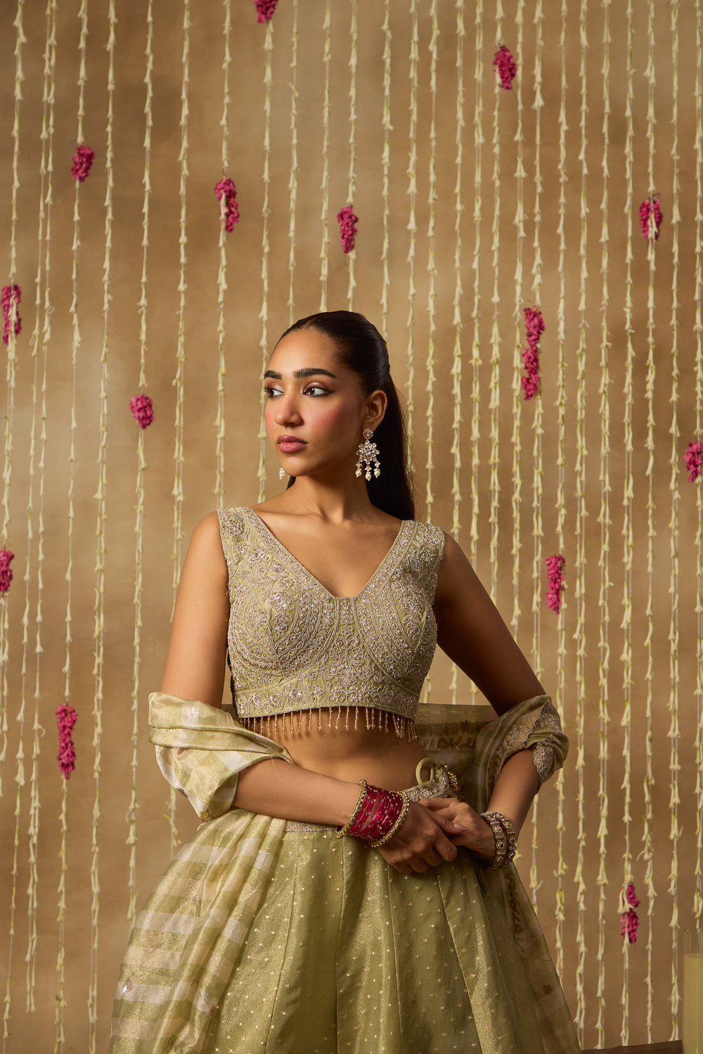 Jhoom Sage Sequin Lehenga Set