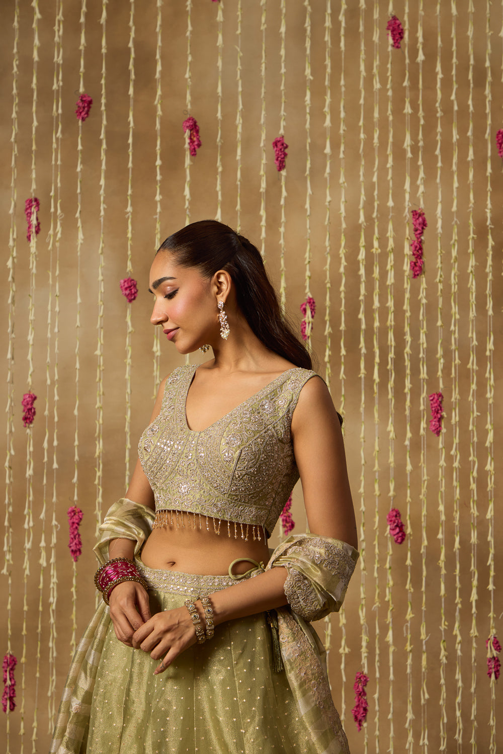 Jhoom Sage Sequin Lehenga Set