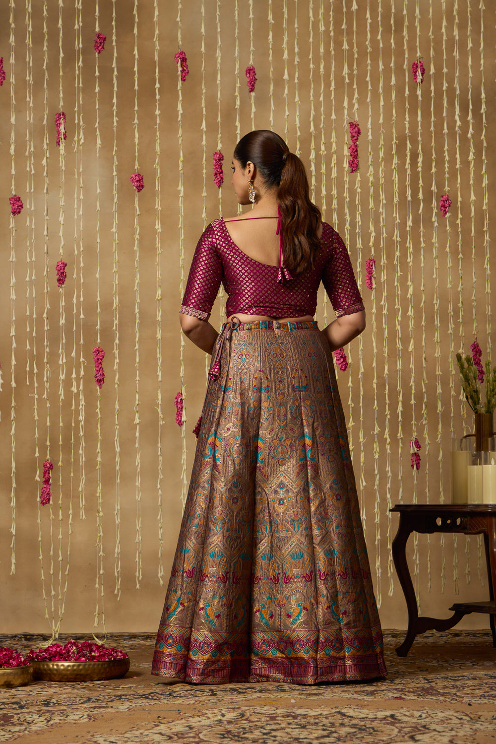Jhoom Wine Banarasi Brocade Lehenga Set