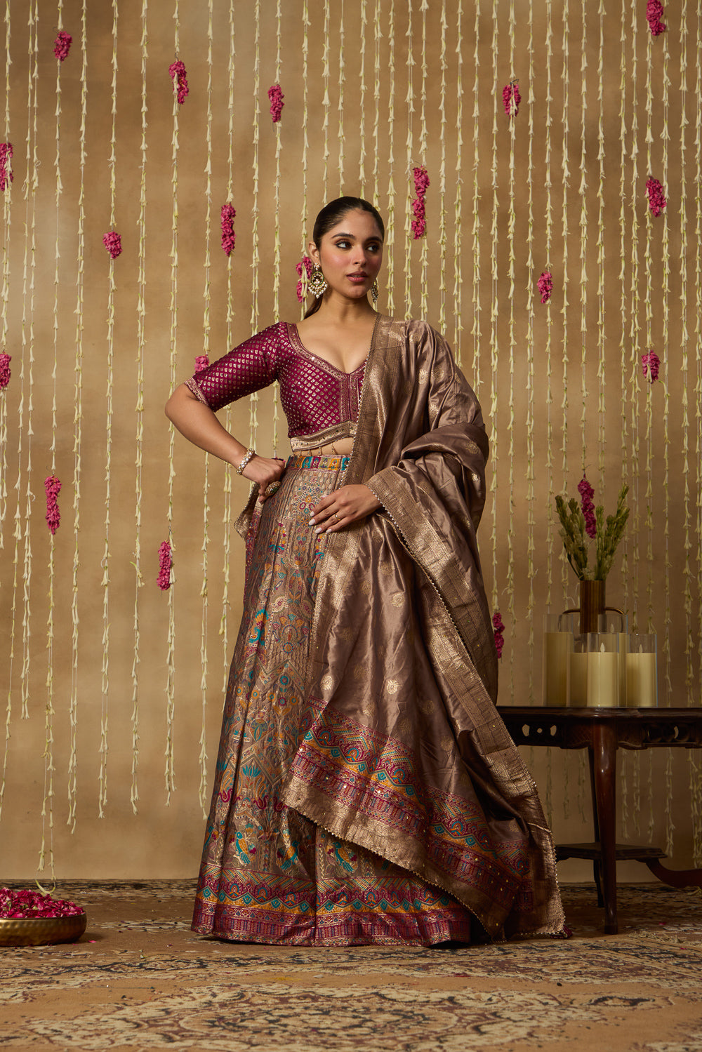 Jhoom Wine Banarasi Brocade Lehenga Set