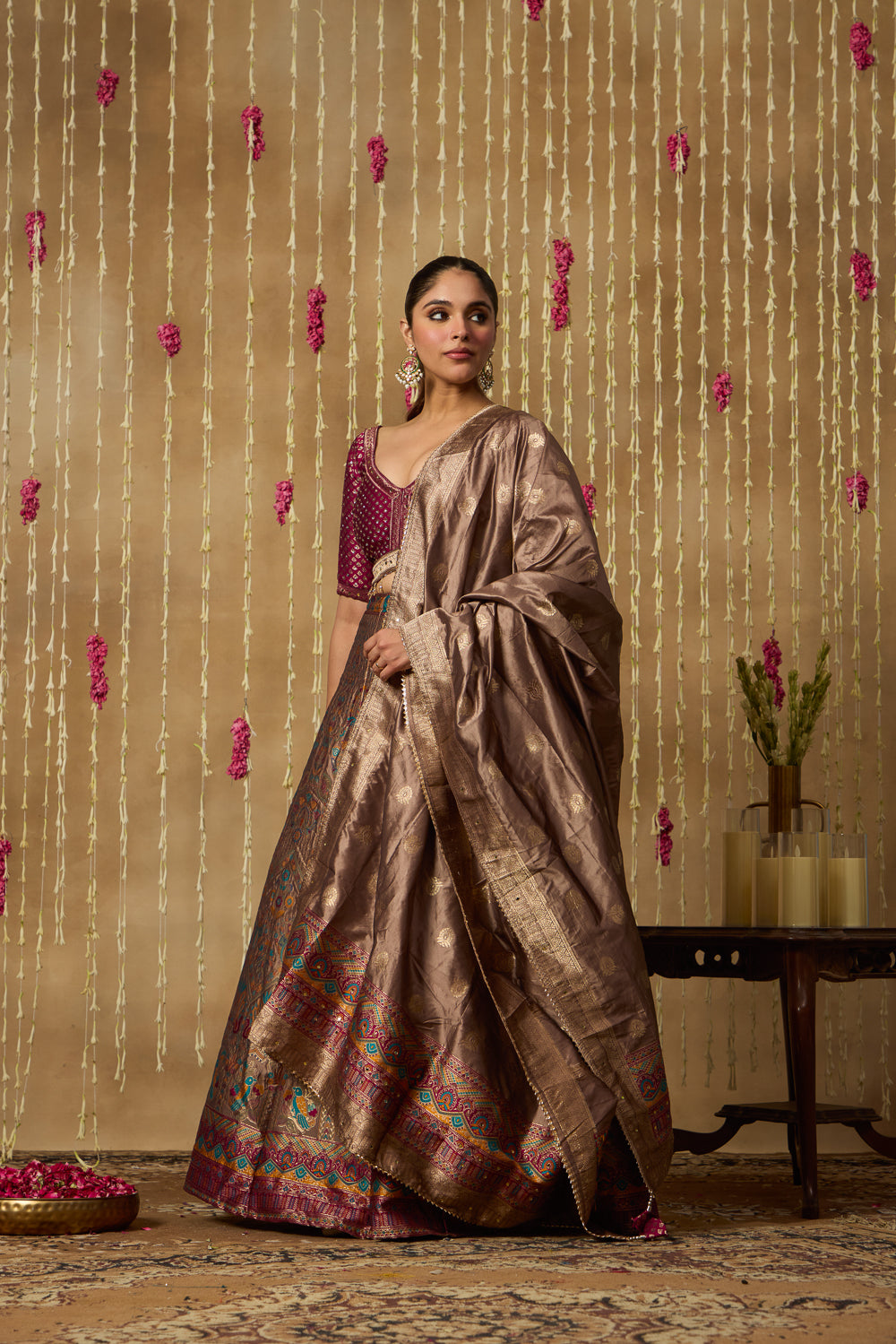 Jhoom Wine Banarasi Brocade Lehenga Set