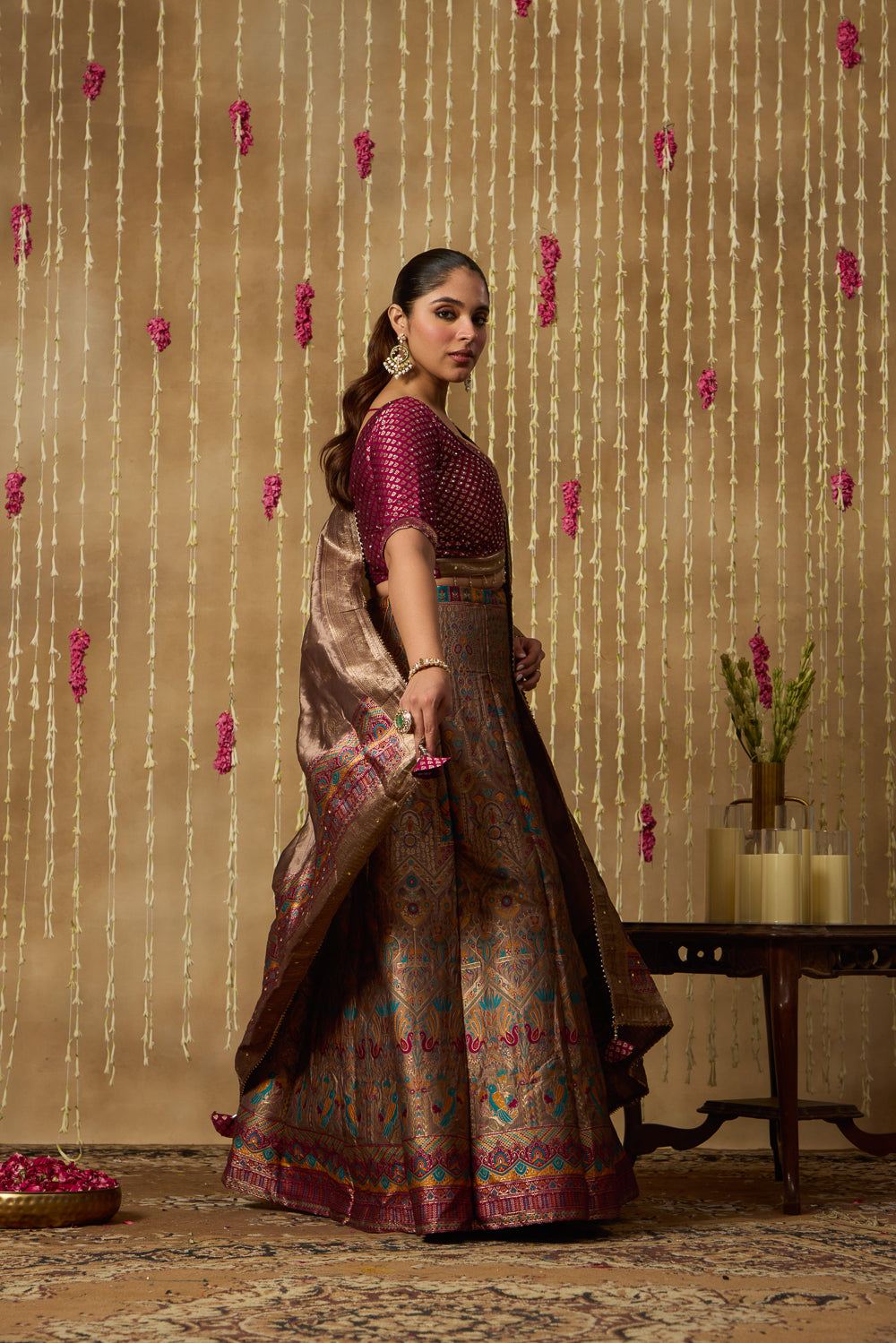 Jhoom Wine Banarasi Brocade Lehenga Set