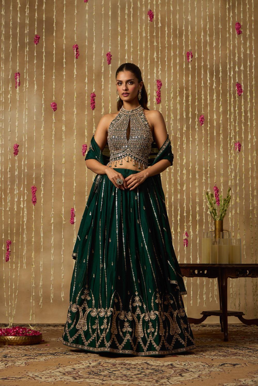 Jhoom Emerald Gold Lehenga Set