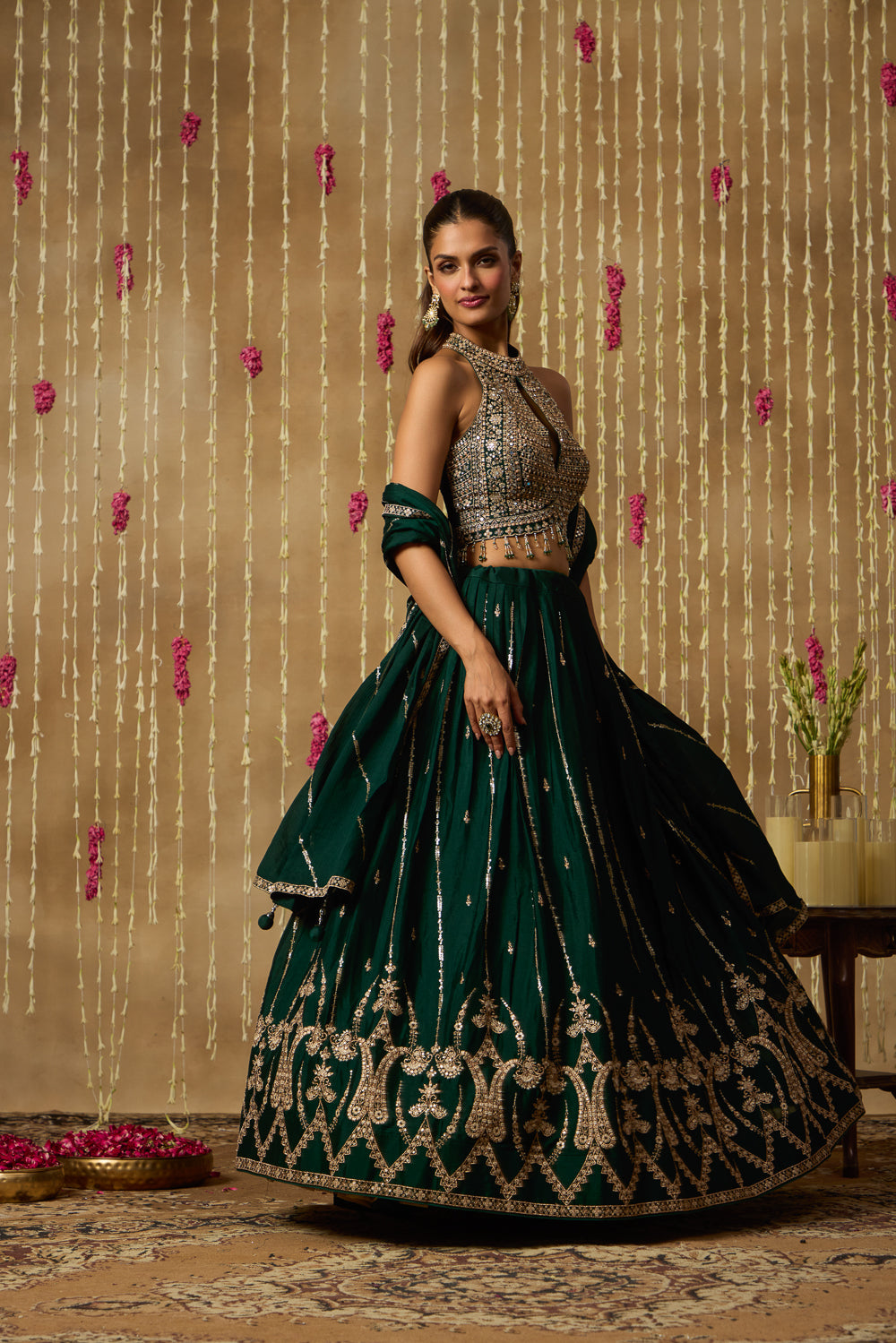 Jhoom Emerald Gold Lehenga Set