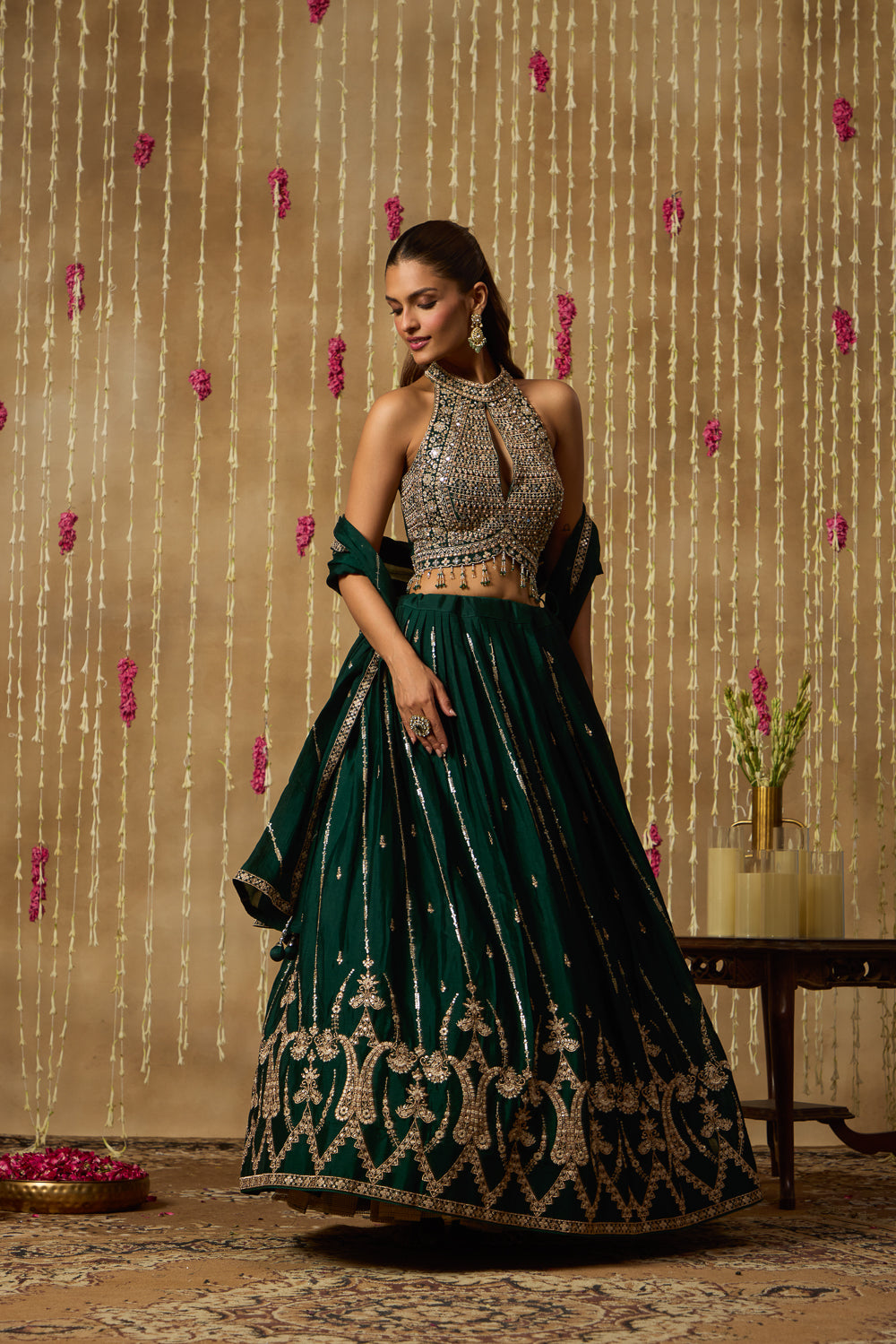 Jhoom Emerald Gold Lehenga Set