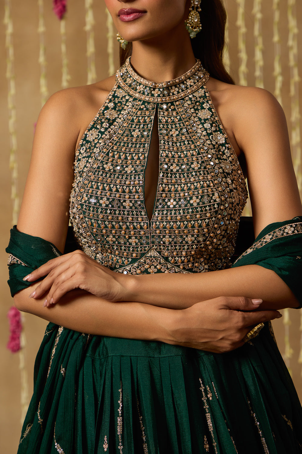Jhoom Emerald Gold Lehenga Set