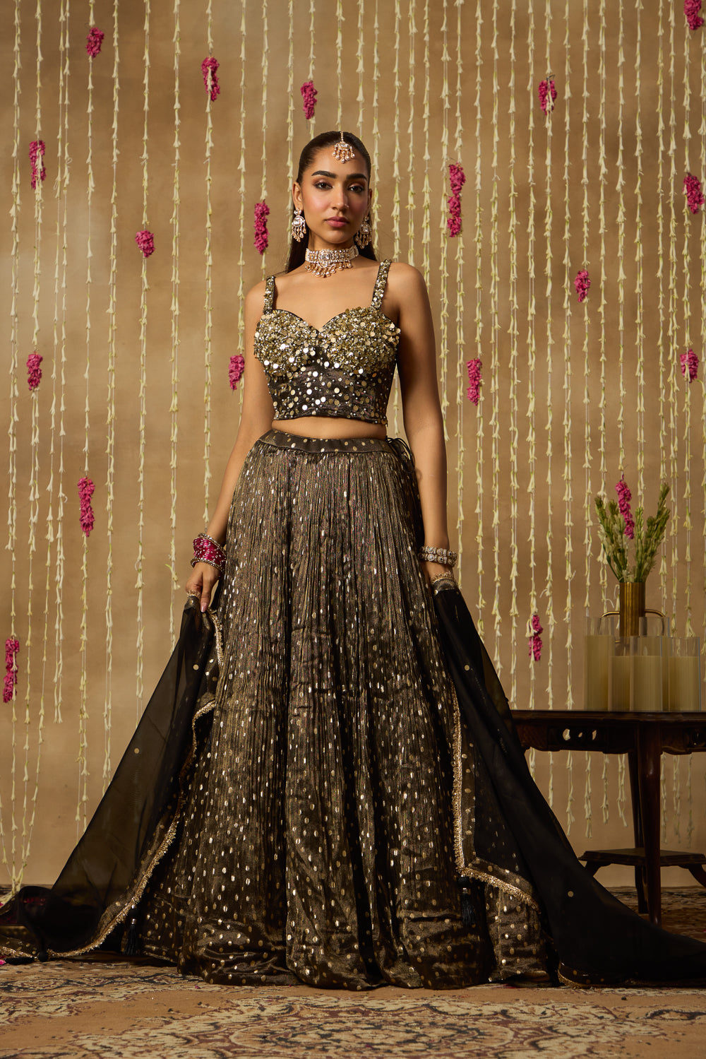 Jhoom Noir Gold Lehenga Set