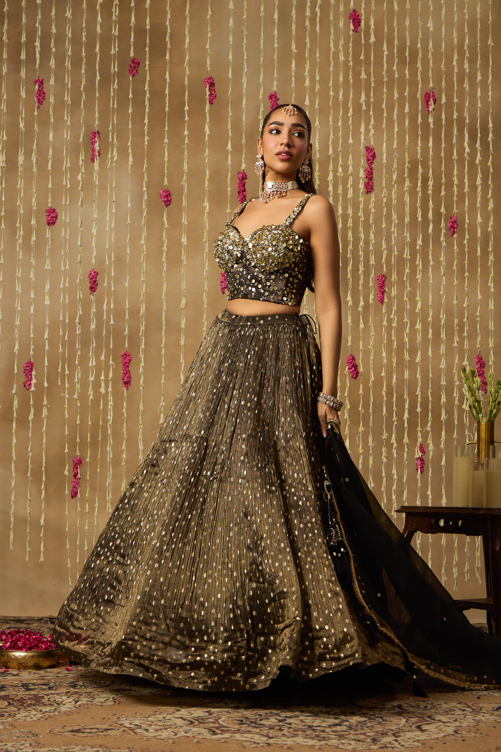 Jhoom Noir Gold Lehenga Set