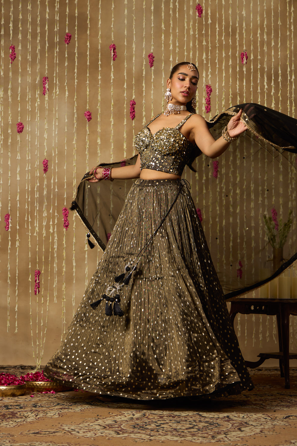 Jhoom Noir Gold Lehenga Set
