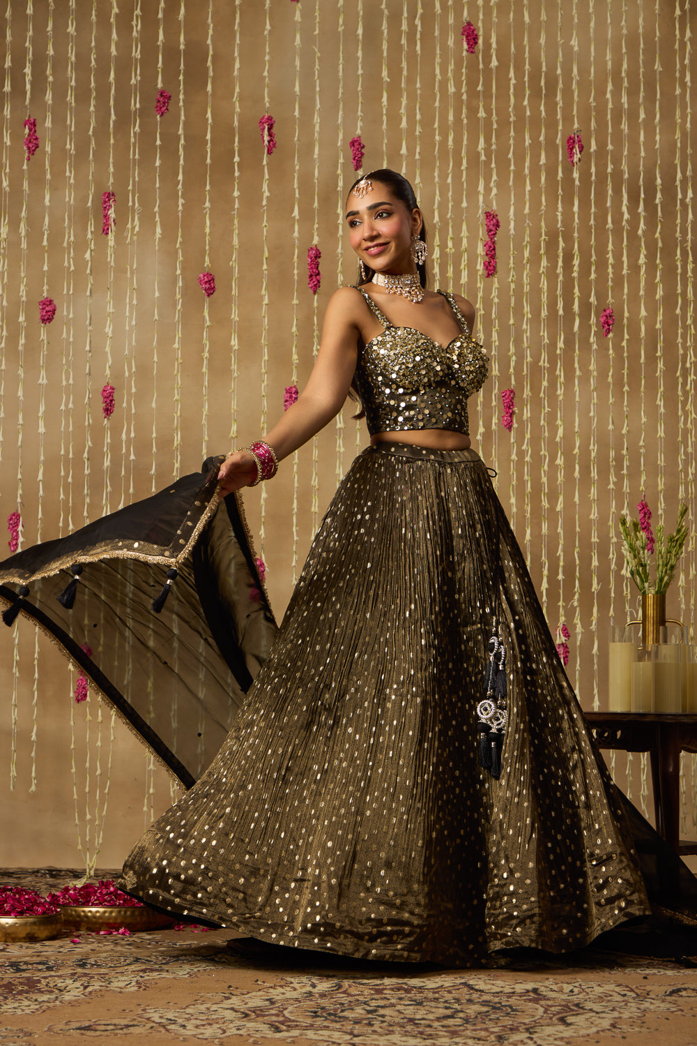 Jhoom Noir Gold Lehenga Set