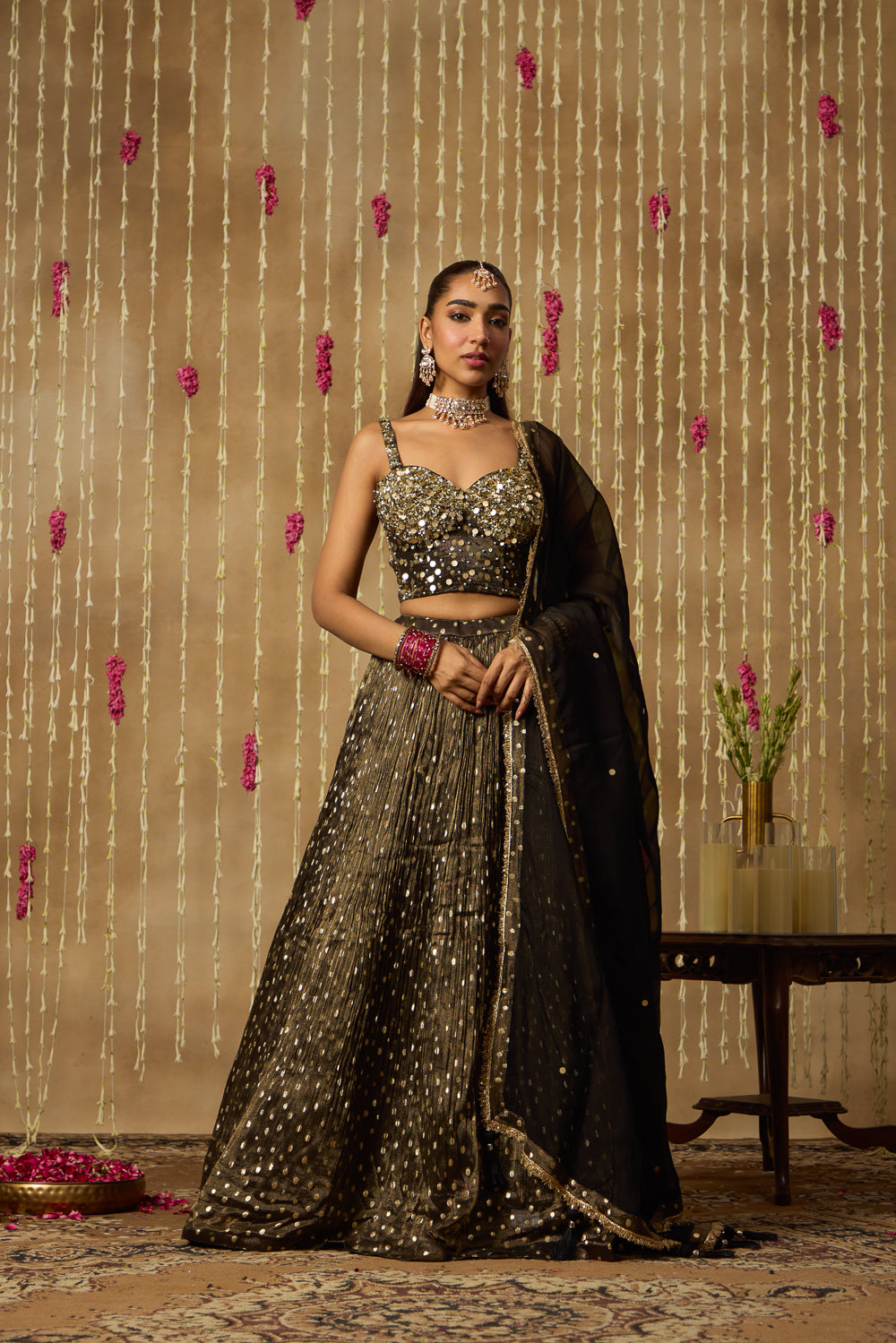 Jhoom Noir Gold Lehenga Set