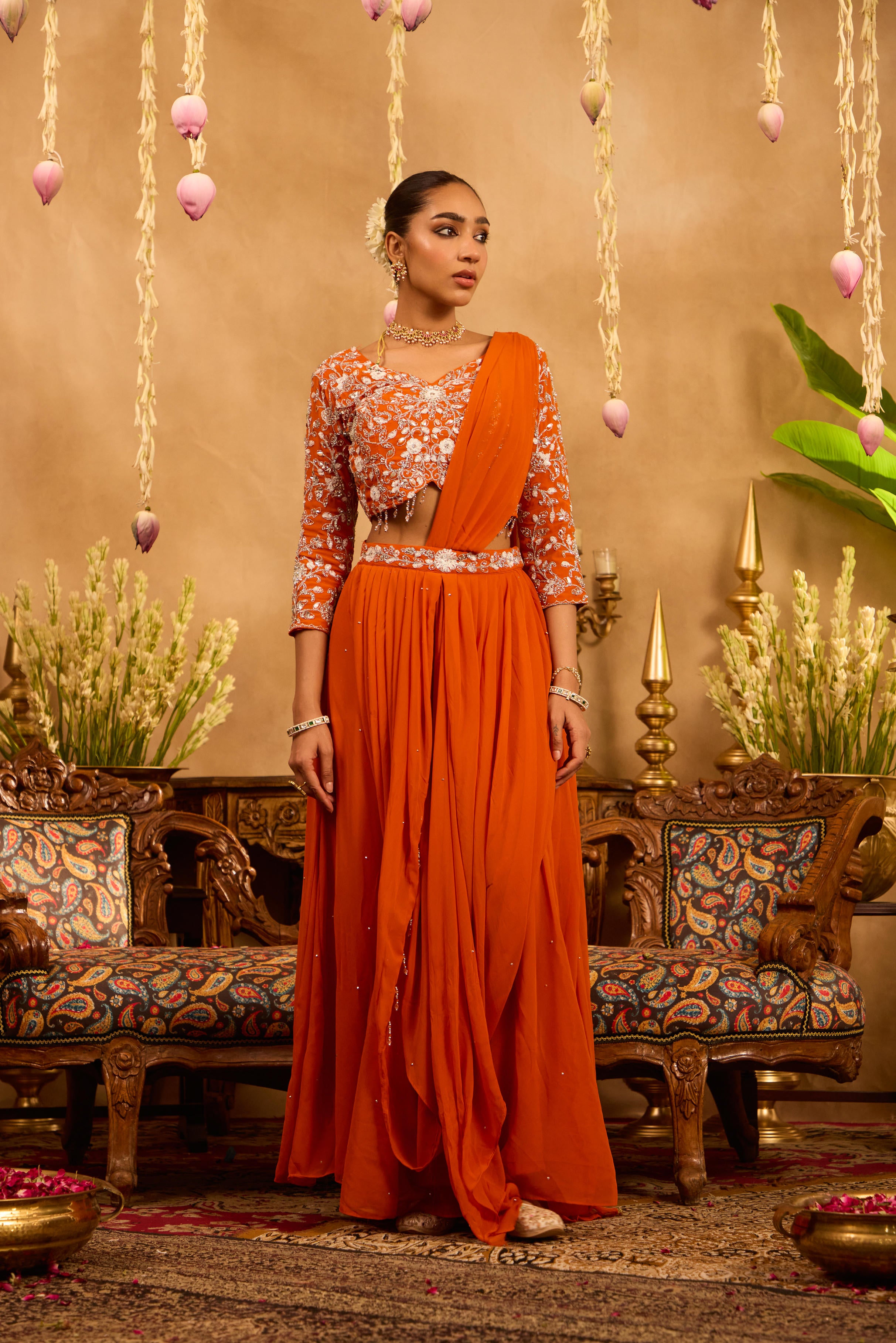 Mastaani Amber Flame Drape Saree Set