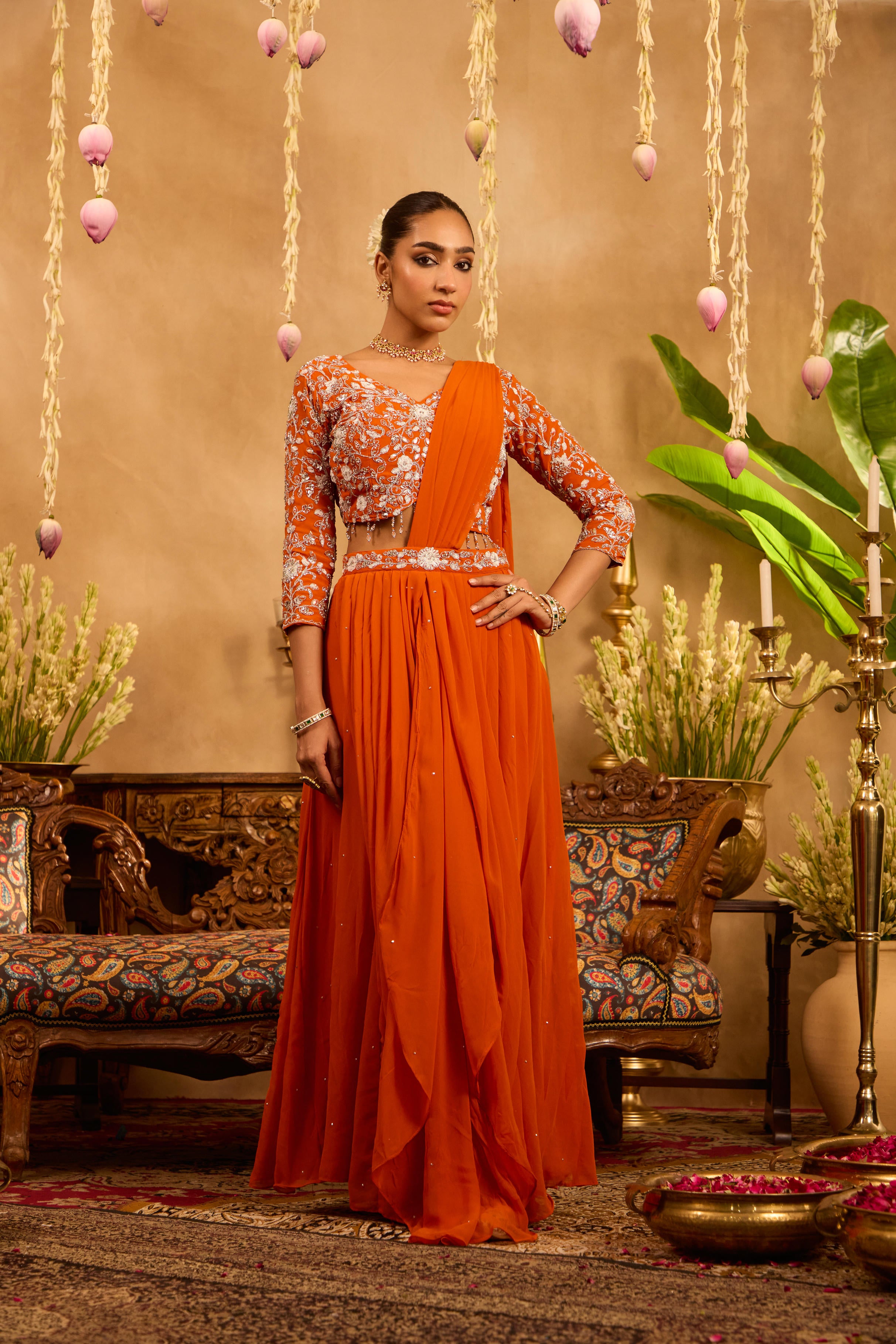 Mastaani Amber Flame Drape Saree Set