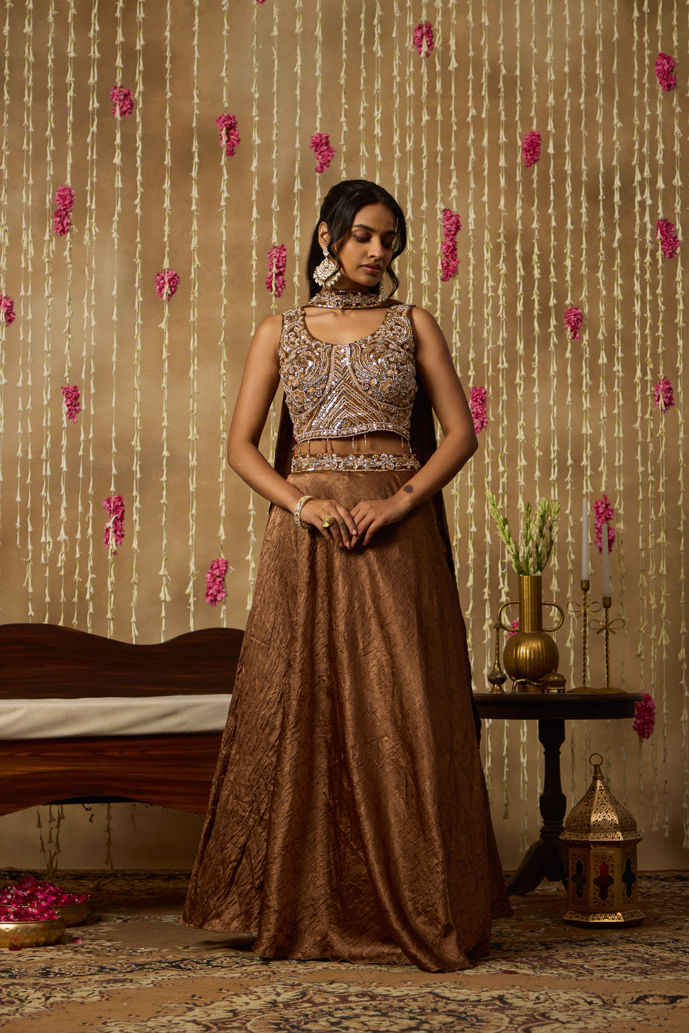 Jhoom Bronze Embroidered Lehenga Set