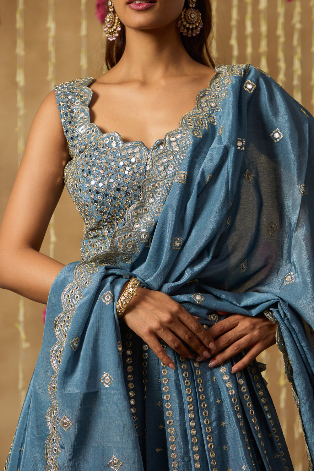Jhoom Steel Blue Mirror Lehenga Set