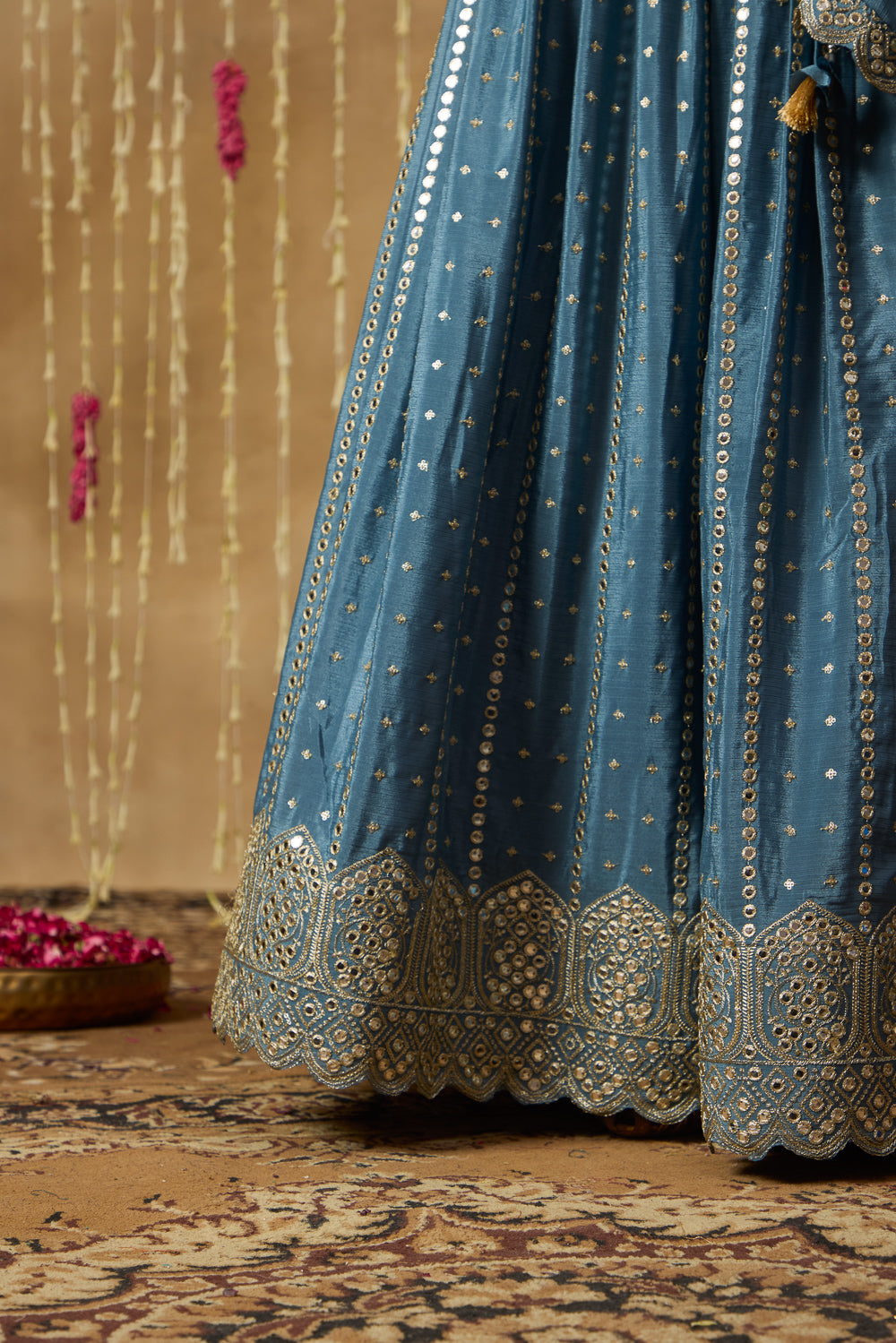 Jhoom Steel Blue Mirror Lehenga Set