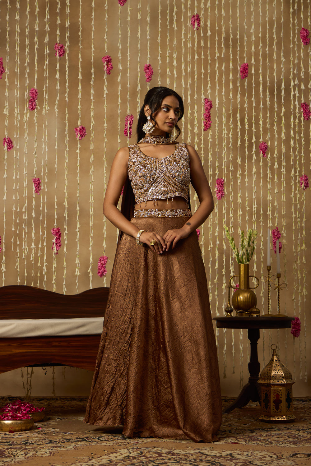 Jhoom Bronze Embroidered Lehenga Set
