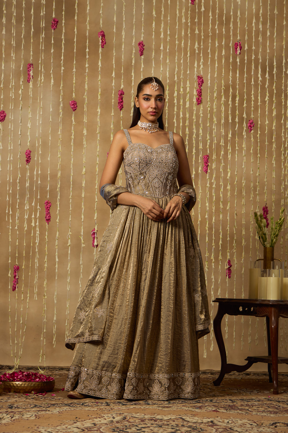 Jhoom Antique Mist Anarkali Set