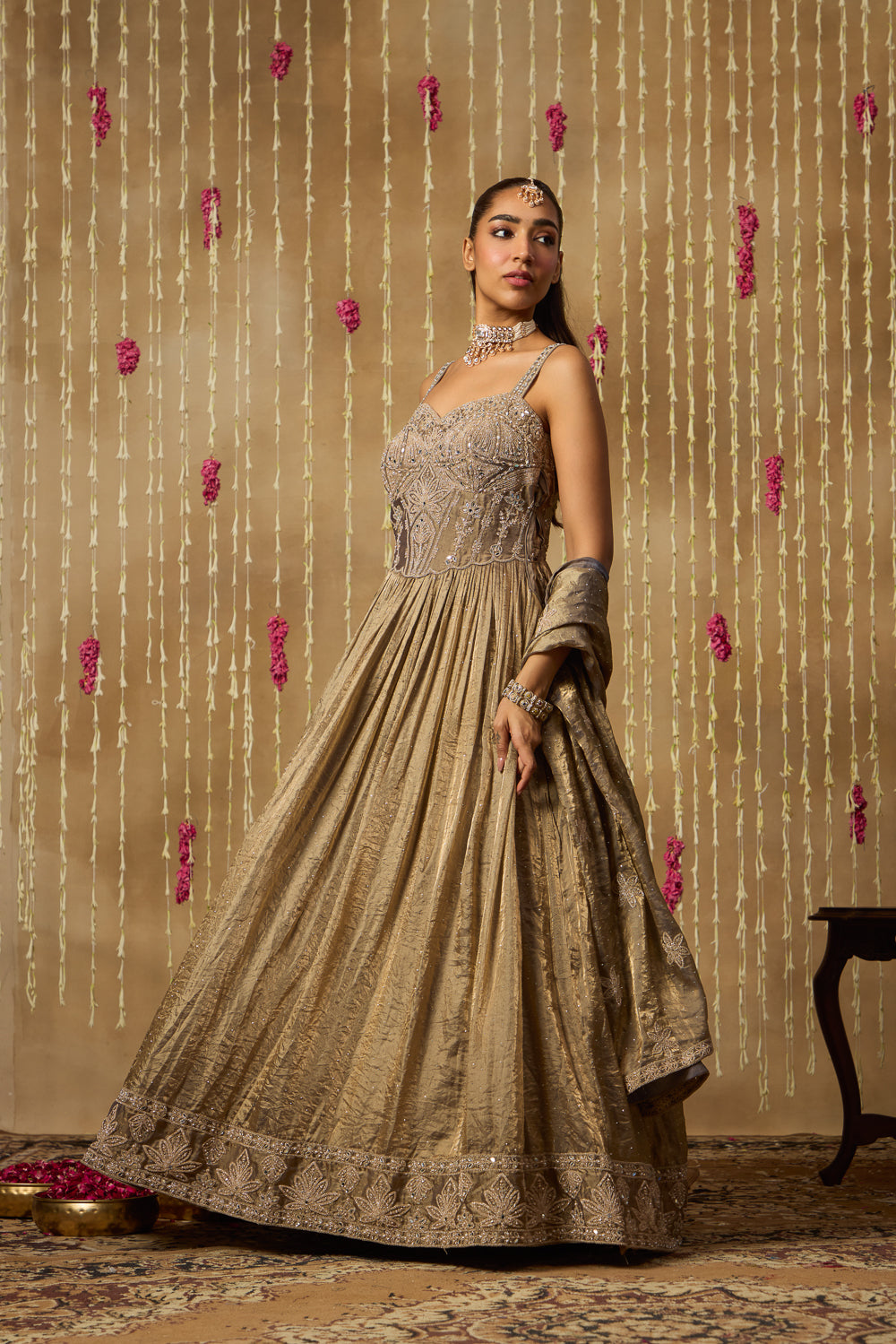 Jhoom Antique Mist Anarkali Set
