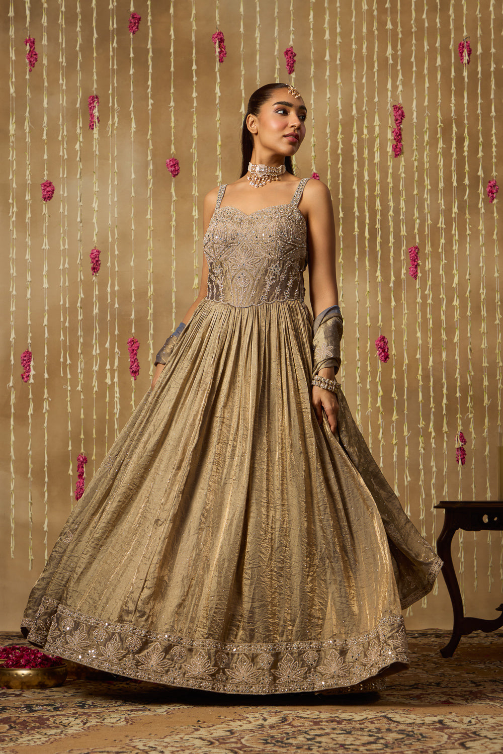 Jhoom Antique Mist Anarkali Set