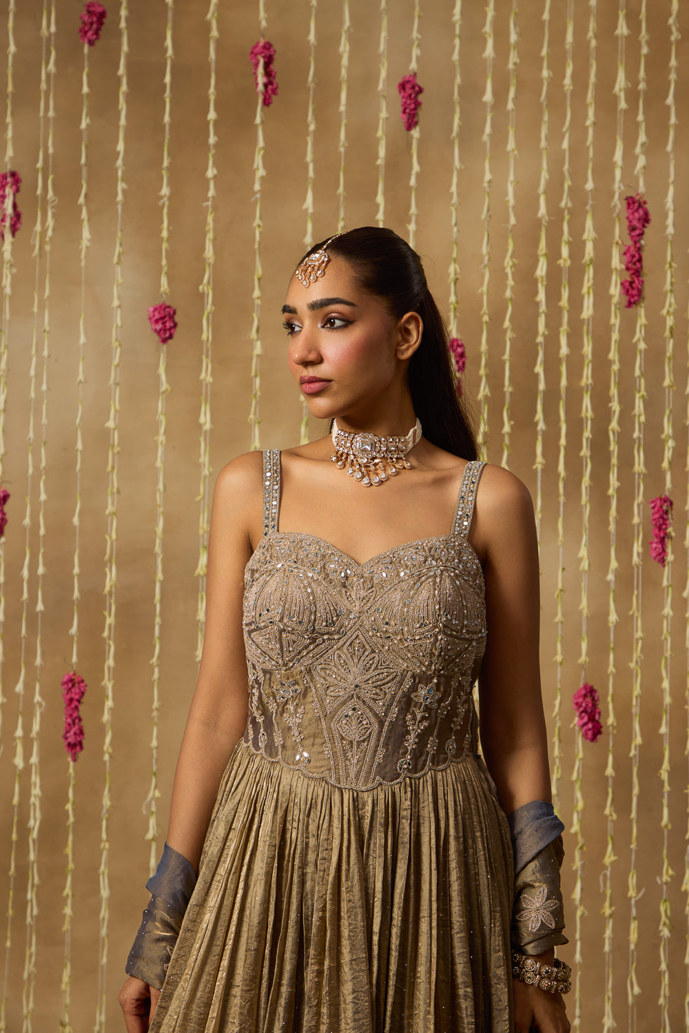 Jhoom Antique Mist Anarkali Set