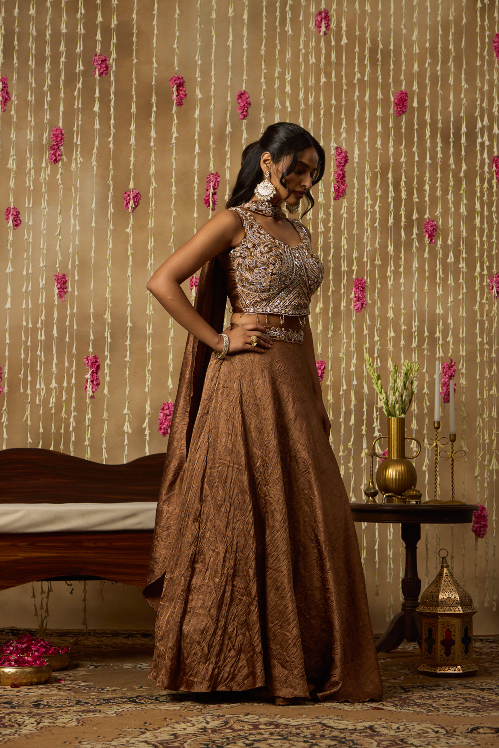 Jhoom Bronze Embroidered Lehenga Set