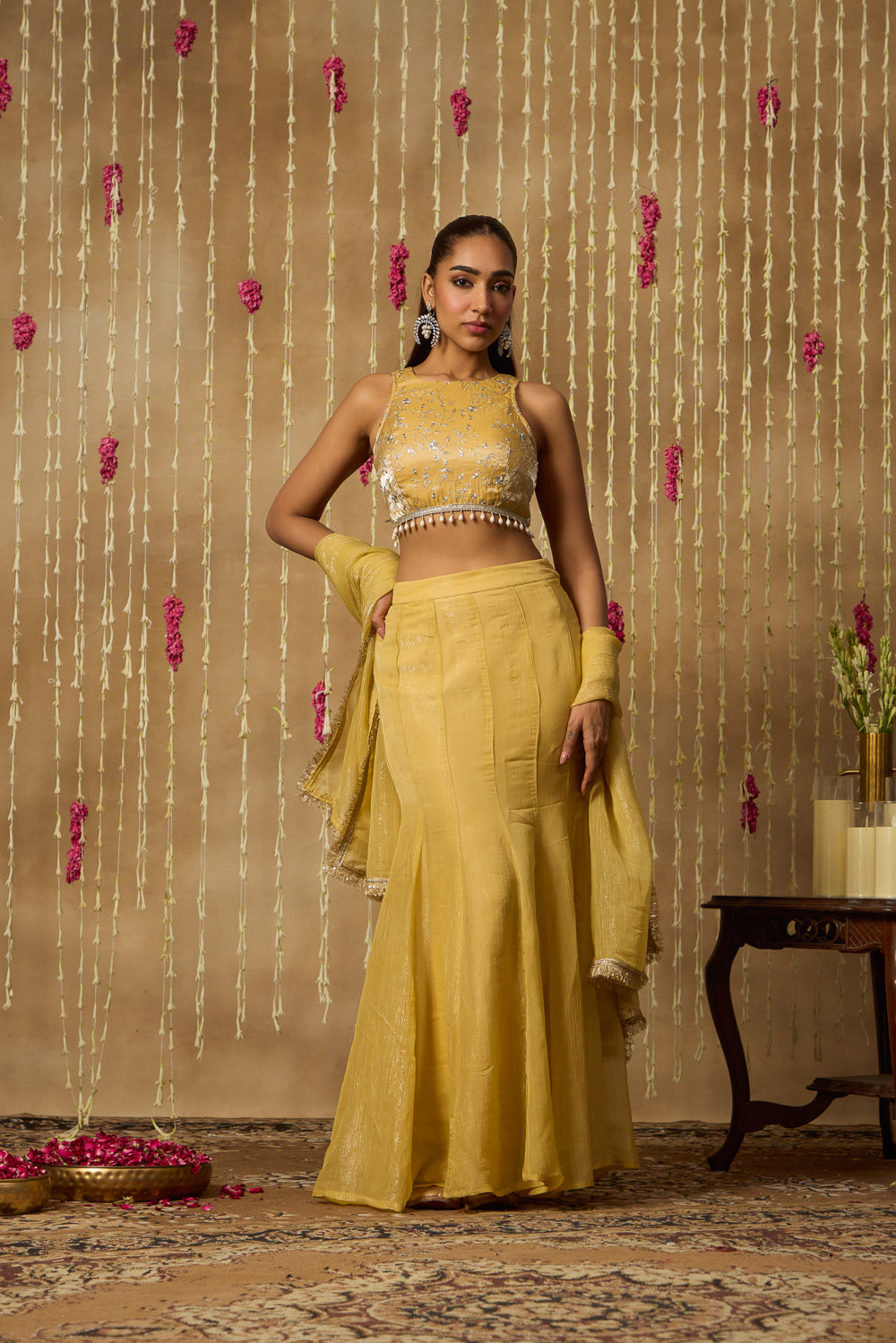 Jhoom Butter Yellow Fusion Skirt Set