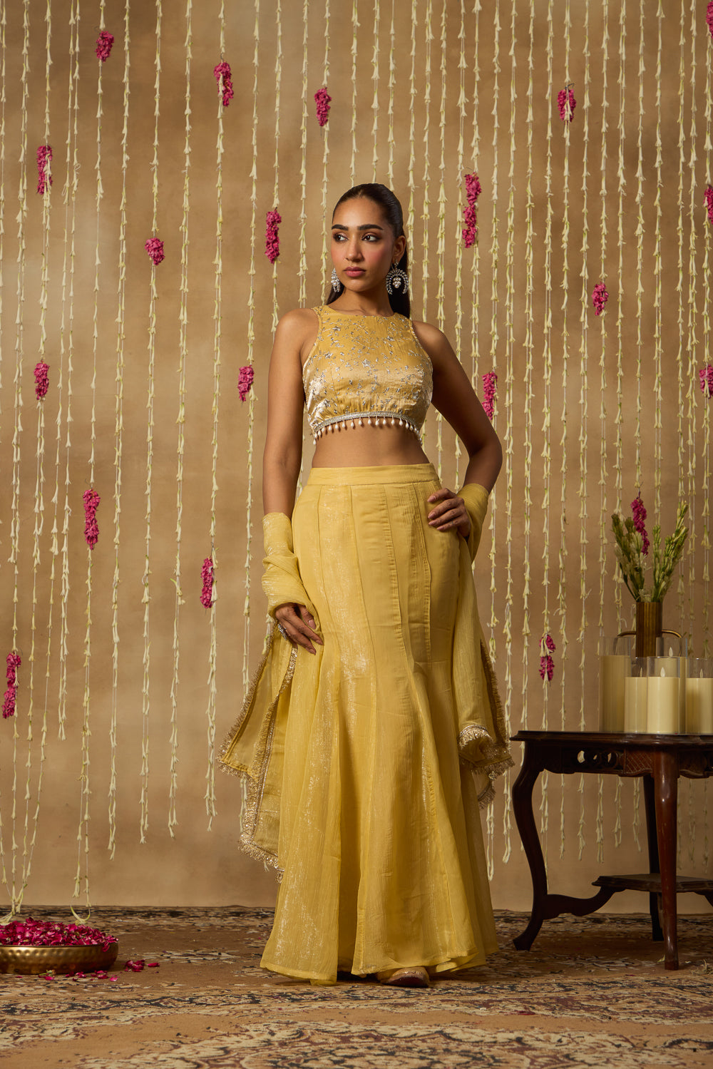 Jhoom Butter Yellow Fusion Skirt Set