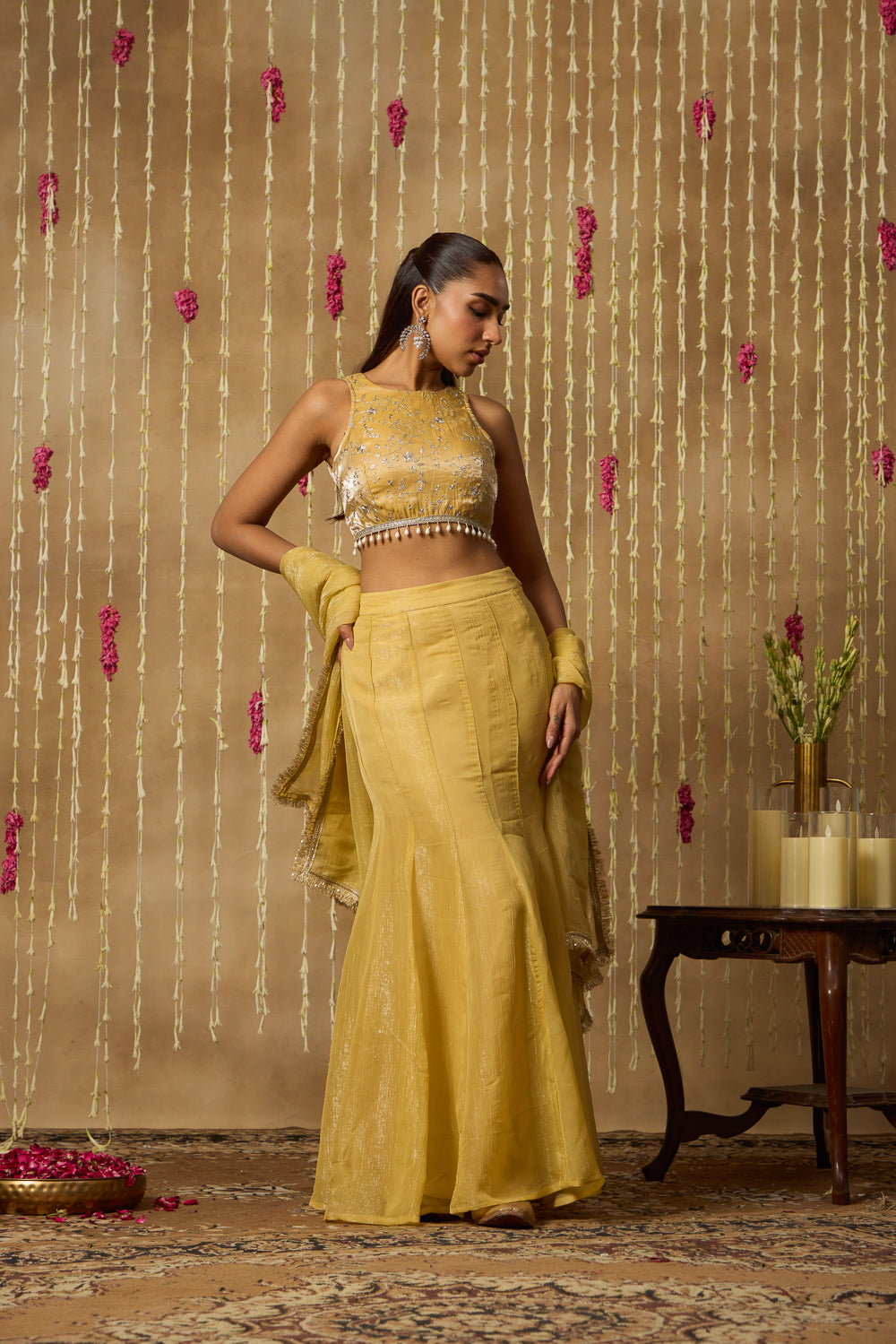 Jhoom Butter Yellow Fusion Skirt Set