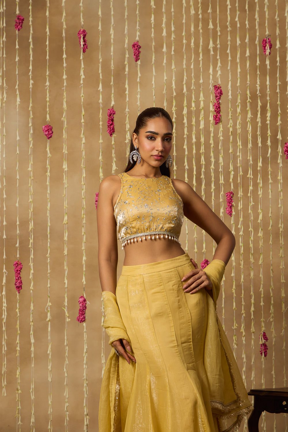 Jhoom Butter Yellow Fusion Skirt Set